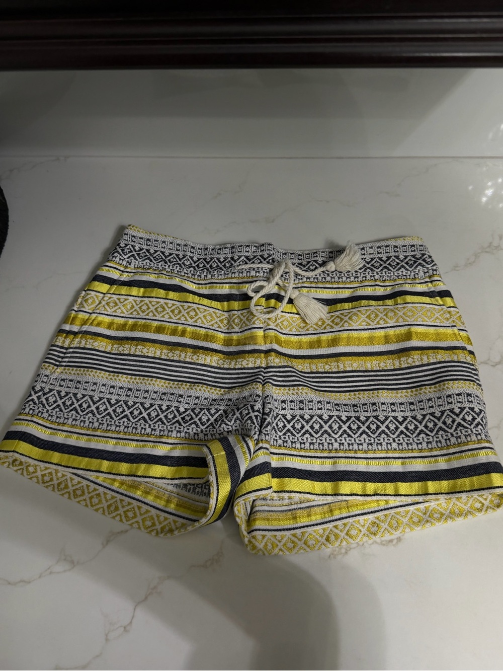 LOFT Yellow, Black & White Striped Drawstring Athletic Shorts